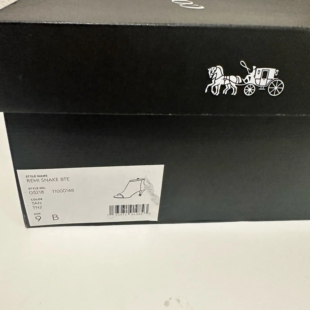 COACH Remi Snakeskin Natural Tan and Black High Heel Ankle Boots Booties Size 9 - Picture 13 of 14